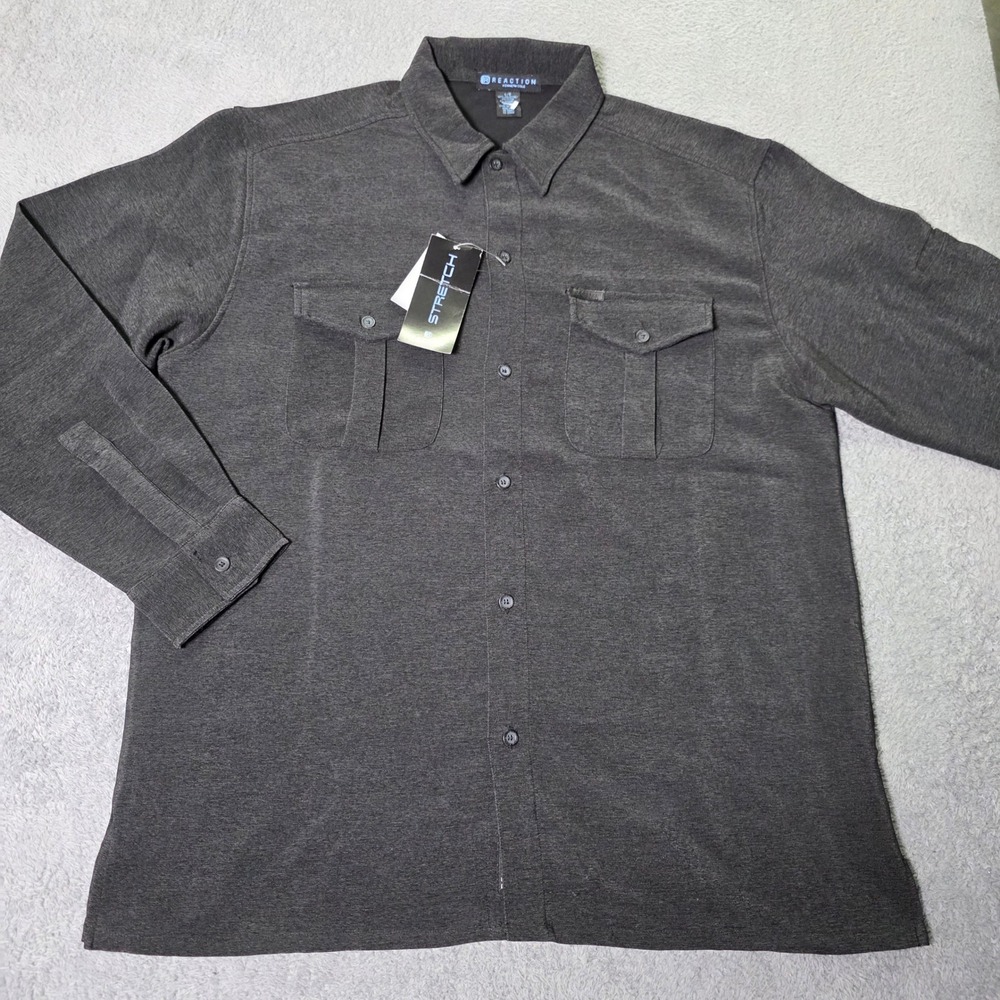 Kenneth Cole Reaction Mens Large Shirt Black Stretch Long Sleeve Utility 3036509